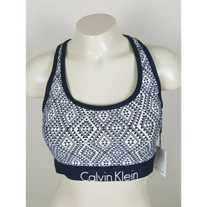 Calvin Klein Womens Black White Mesh Inset Printed Bikini Swim Top Size M NWT